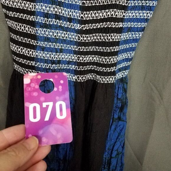 L.S.I. One Size (Small) Black Blue Pull On Rayon Sleeveless Casual Dress Beach S - Picture 4 of 12